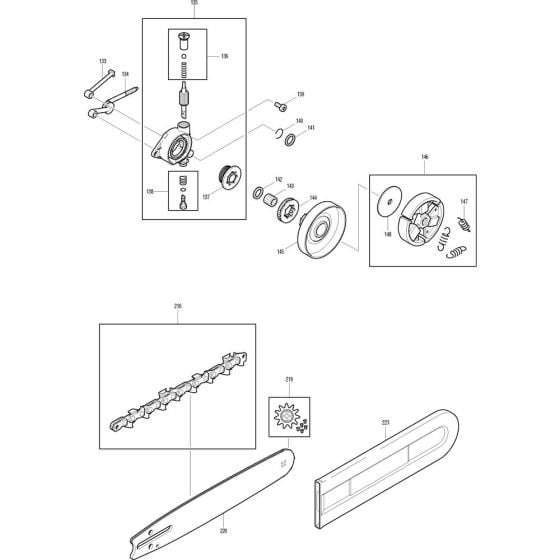 Clutch, Chain and Bar Assembly for Makita DCS430-38 Chainsaws