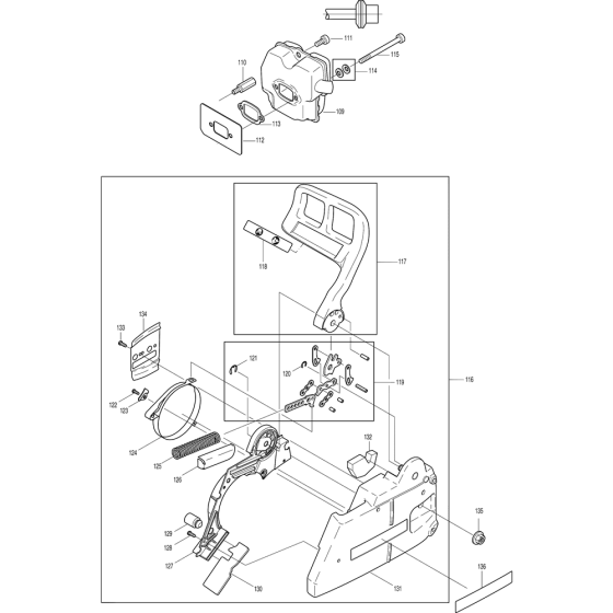 Muffler and Sprocket Assembly For Makita DCS6000I-38 Chainsaw