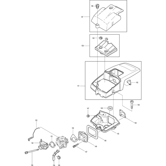 Cover and Carburetor Assembly For Makita DCS6000I-38 Chainsaw