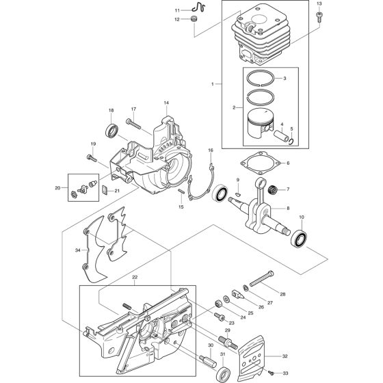 Crankcase, Crankshaft, Cylinder and Piston Assembly For Makita DCS6000I-53 Chainsaw