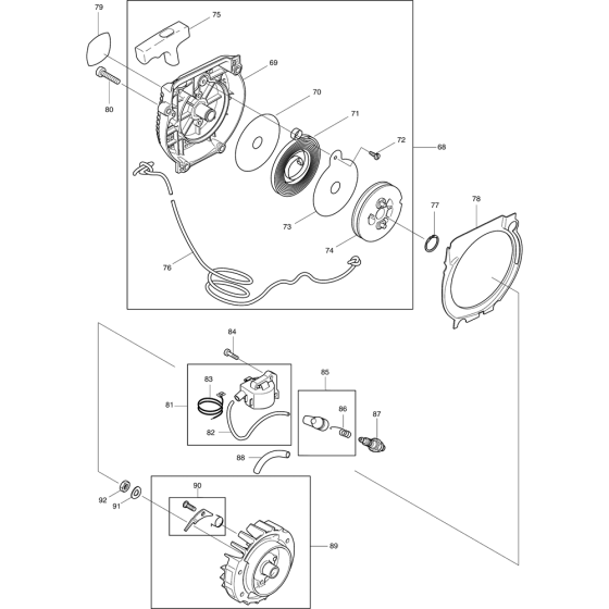 Starter and Flywheel Assembly For Makita DCS6800I-38 Chainsaw