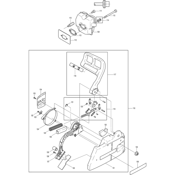 Sprocket, Top Handle and Muffler Assembly For Makita DCS6800I-53 Chainsaw