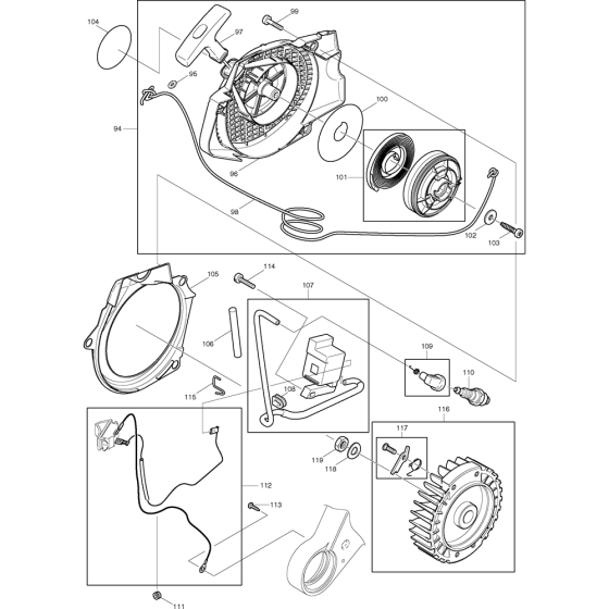 Starter and Flywheel Assembly For Makita DCS7300-45 Chainsaw