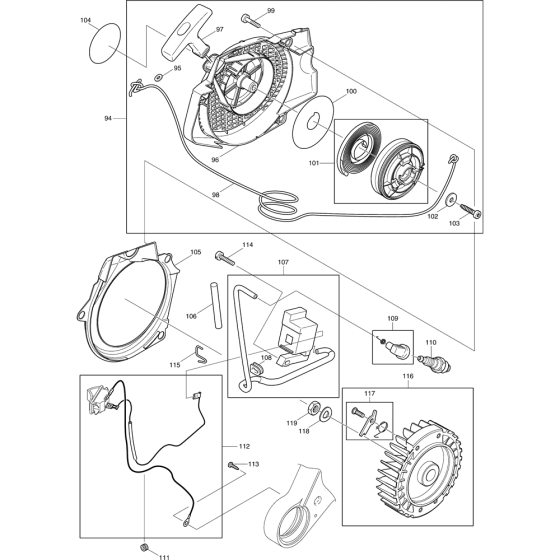 Starter and Flywheel Assembly For Makita DCS7301-45 Chainsaw