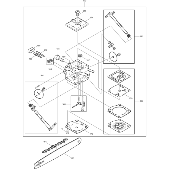 Carburetor, Chain and Bar Assembly For Makita DCS7900-45 Chainsaw