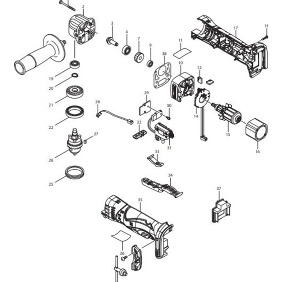 Main Assembly for Makita DDA350RFE Cordless Angle Drill