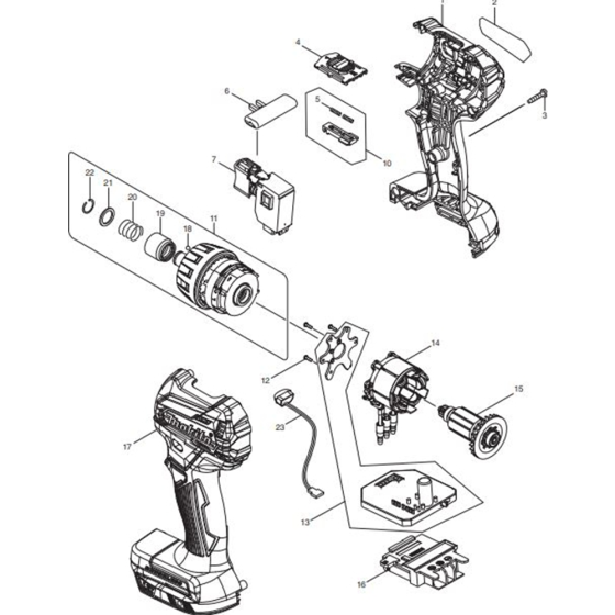 Main Assembly for Makita DDF083Z  Cordless Driver Drill