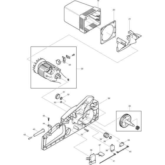 Motor & Gear Assembly For Makita DES380 Electric Chainsaws