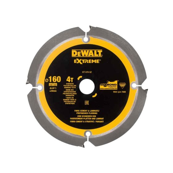 DEWALT Extreme PCD Fibre Cement Saw Blade 160 x 20mm x 4T - 250 x 30mm x 12T