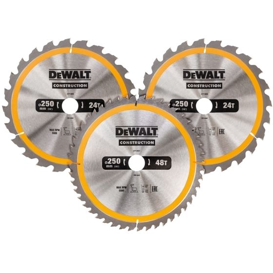 DT1964 Construction Circular Saw Blade 3 Pack 305 x 30mm x 24T/48T/60T by DEWALT - DT1964-QZ