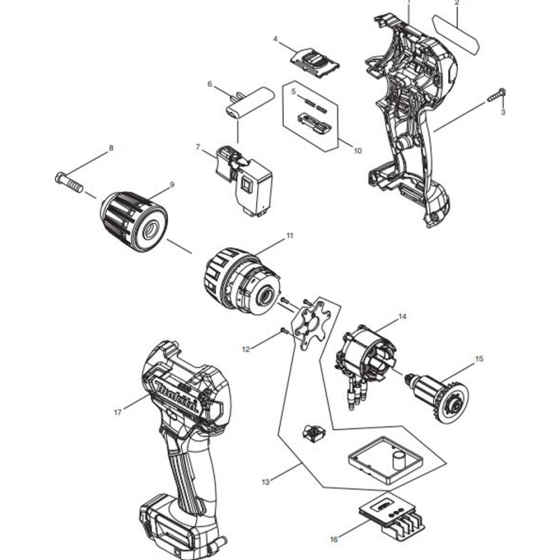 Main Assembly for Makita DF332DZ Cordless Driver Drill