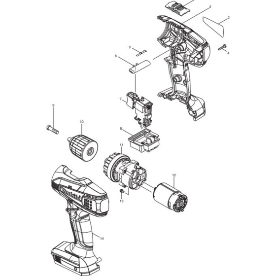 Main Assembly for Makita DF347DWE Cordless Driver Drill