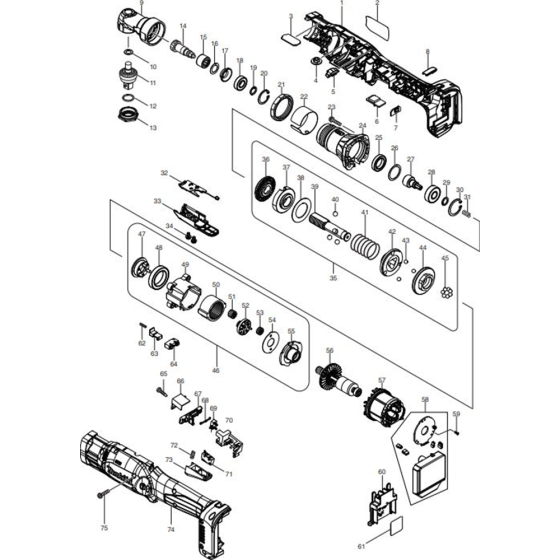 Main Assembly for Makita DFL125FZ Cordless Angle Socket Driver