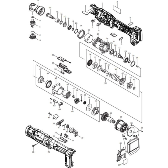 Main Assembly for Makita DFL204FZ Cordless Angle Socket Driver