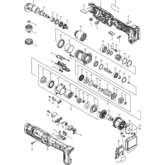 Main Assembly for Makita DFL302FZ Cordless Angle Socket Driver