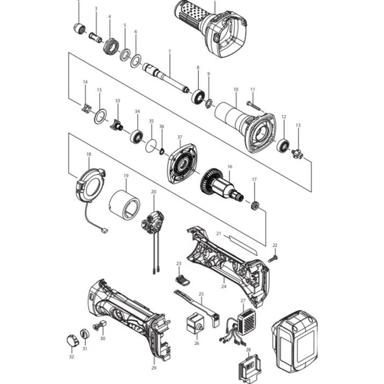 Main Assembly for Makita DGD800RFE Cordless Die Grinders