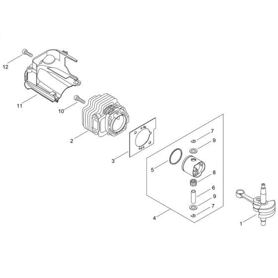 Cylinder, Piston, Crankshaft for Shindaiwa DH185ST Hedgetrimmer