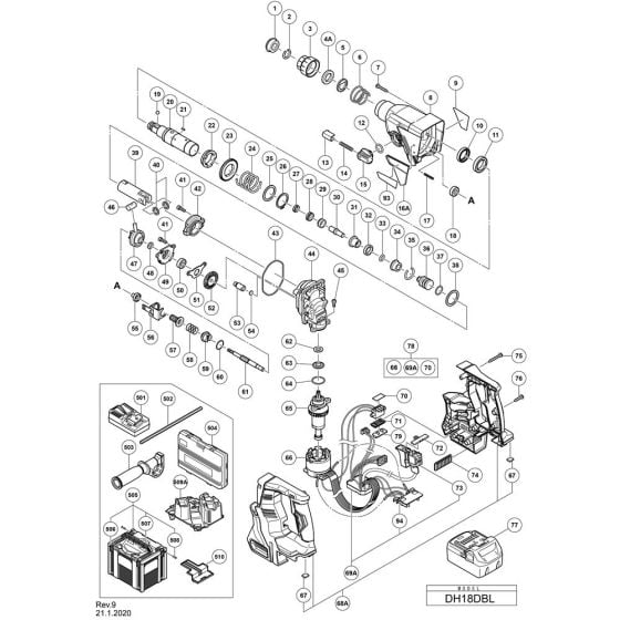 Main Assembly for Hikoki DH18DBL Cordless Rotary Hammer