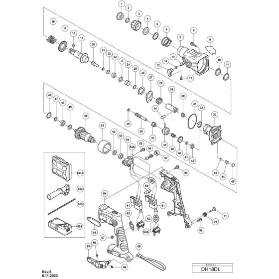 Main Assembly for Hikoki DH18DL Cordless Rotary Hammer