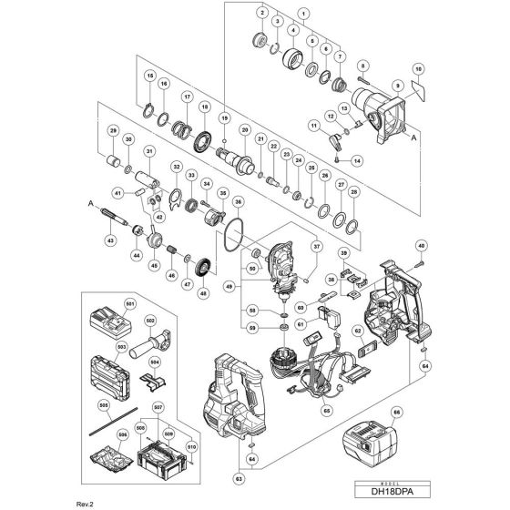 Main Assembly for Hikoki DH18DPA Cordless Rotary Hammer