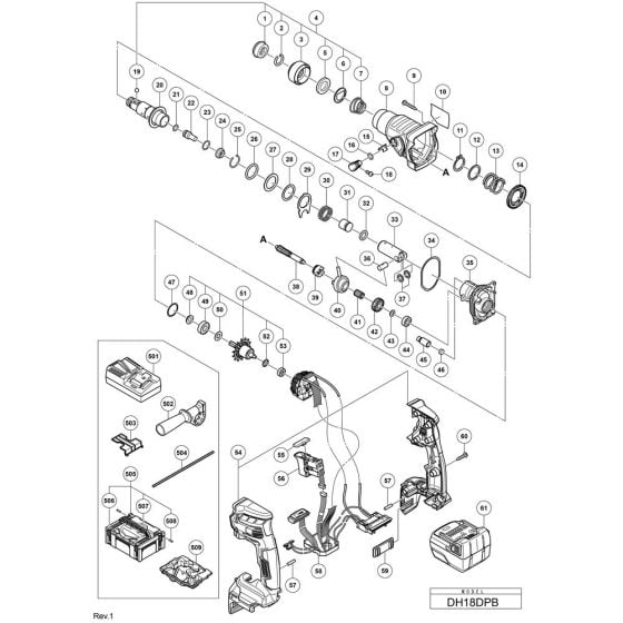 Main Assembly for Hikoki DH18DPB Cordless Rotary Hammer