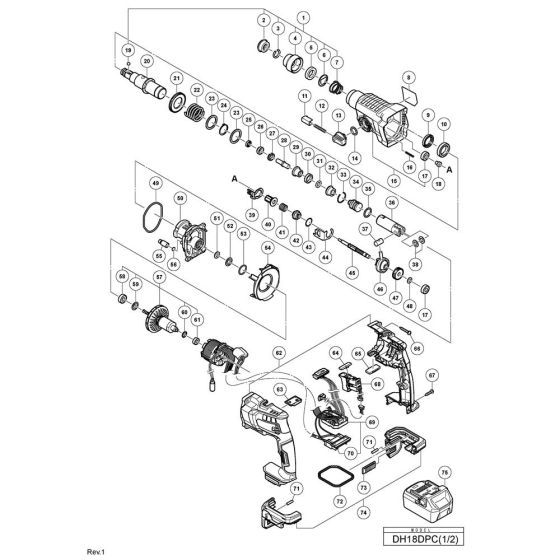 Main Assembly for Hikoki DH18DPC Cordless Rotary Hammer