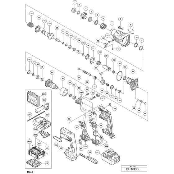 Main Assembly for Hikoki DH18DSL Cordless Rotary Hammer