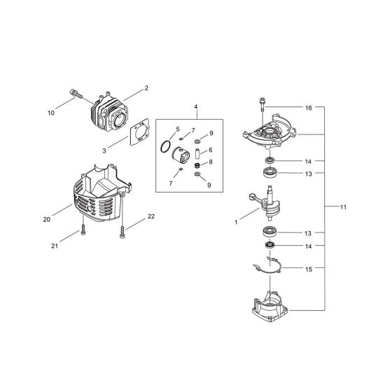 Cylinder, Crankcase, Piston for Shindaiwa DH221 Hedgetrimmer