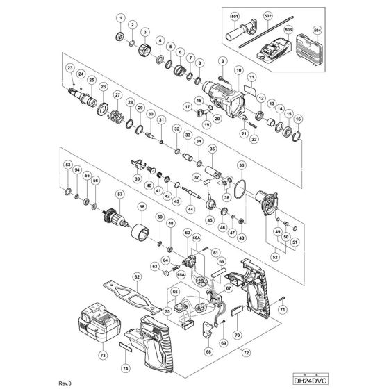 Main Assembly for Hikoki DH24DVC Cordless Rotary Hammer