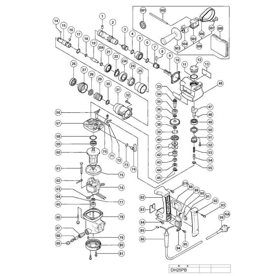 Main Assembly for Hikoki DH25PB Rotary Hammer Drill