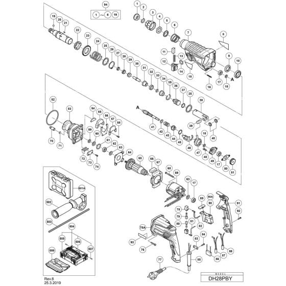 Main Assembly for Hikoki DH28PBY Rotary Hammer Drill