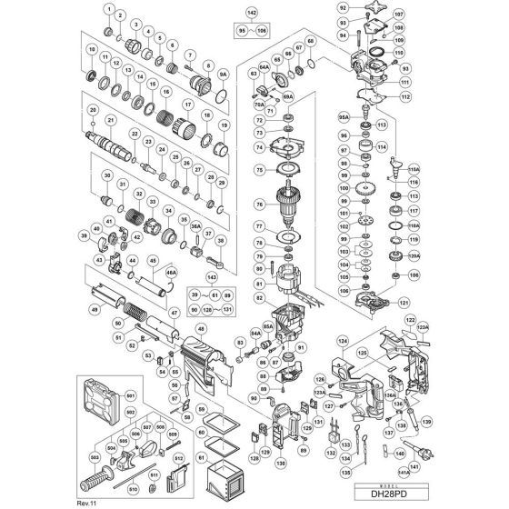 Main Assembly for Hikoki DH28PD Rotary Hammer Drill