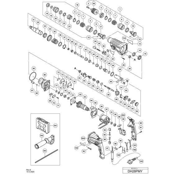 Main Assembly for Hikoki DH28PMY Rotary Hammer Drill