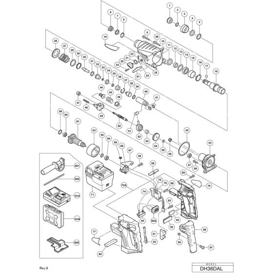 Main Assembly for Hikoki DH36DAL Cordless Rotary Hammer