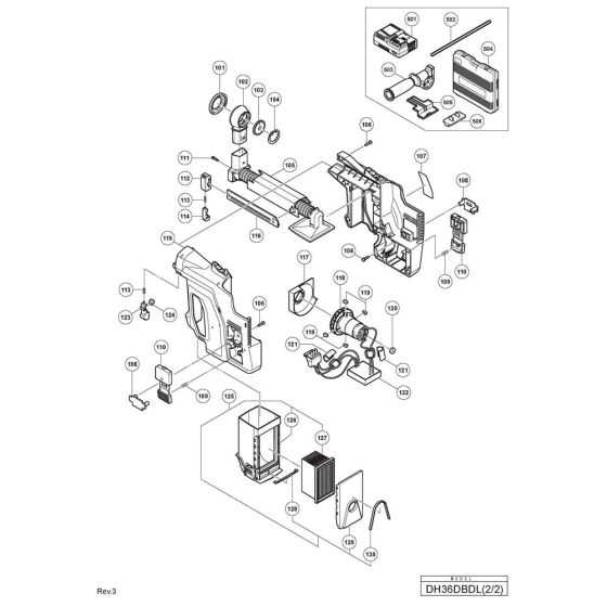 Main Assembly 2 for Hikoki DH36DBDL Cordless Rotary Hammer