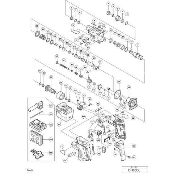 Main Assembly for Hikoki DH36DL Cordless Rotary Hammer