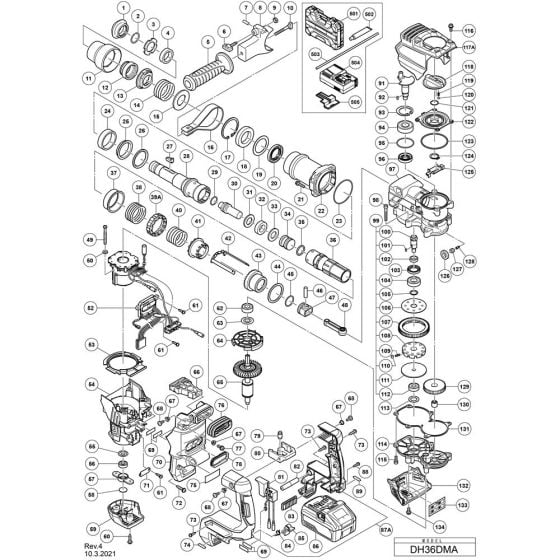 Main Assembly for Hikoki DH36DMA Cordless Rotary Hammer