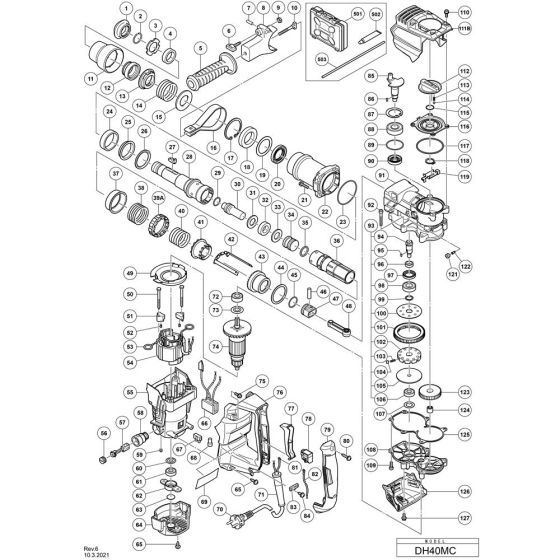 Main Assembly for Hikoki DH40MC Rotary Hammer