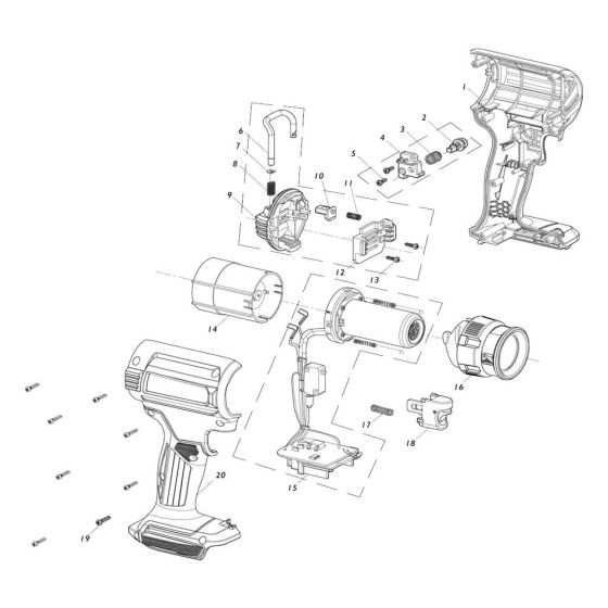 Complete Assembly for Makita DHG180 Heat Gun