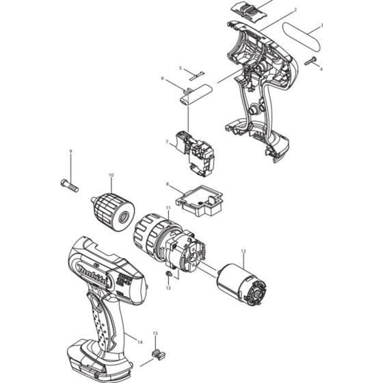 Main Assembly for Makita DHP343RY Cordless Hammer Driver Drills