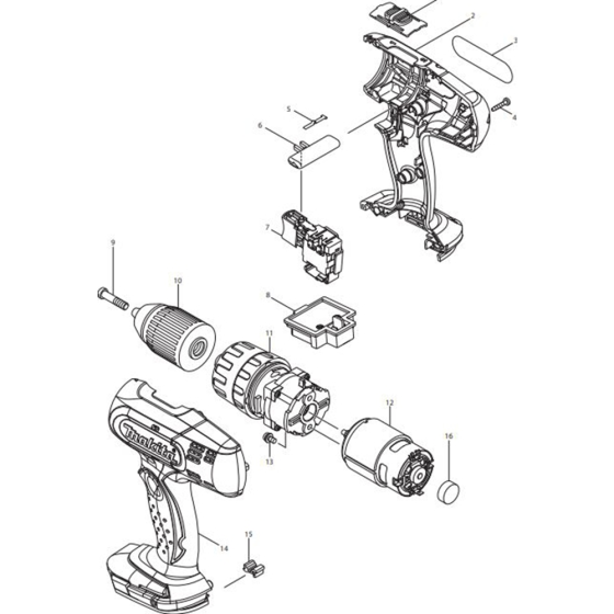 Main Assembly for Makita DHP453SFE Cordless Hammer Driver Drills