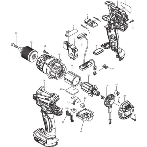 Main Assembly for Makita DHP458RFE Cordless Hammer Driver Drills