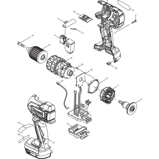 Main Assembly for Makita DHP459RFE Cordless Hammer Driver Drills