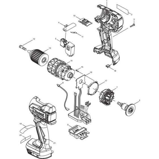 Main Assembly for Makita DHP459SFE Cordless Hammer Driver Drills