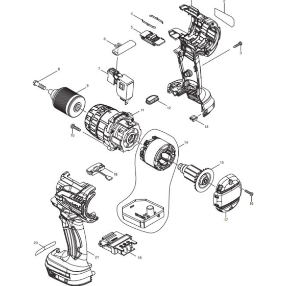 Main Assembly for Makita DHP481RTJ Cordless Hammer Driver Drills