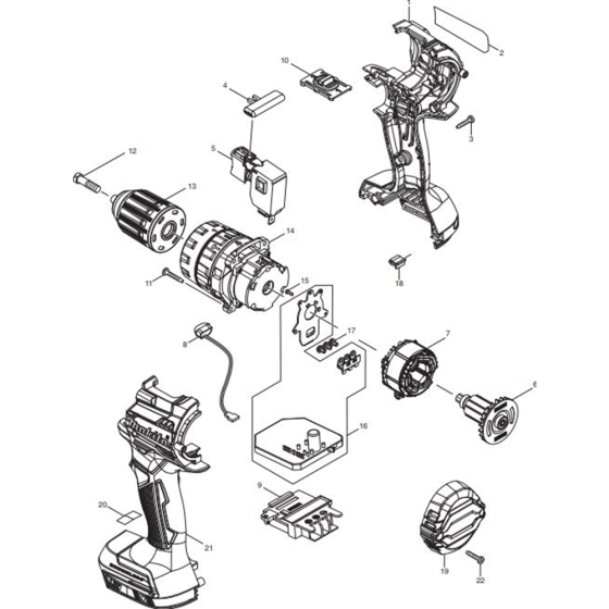 Main Assembly for Makita DHP484RTJ Cordless Hammer Driver Drills