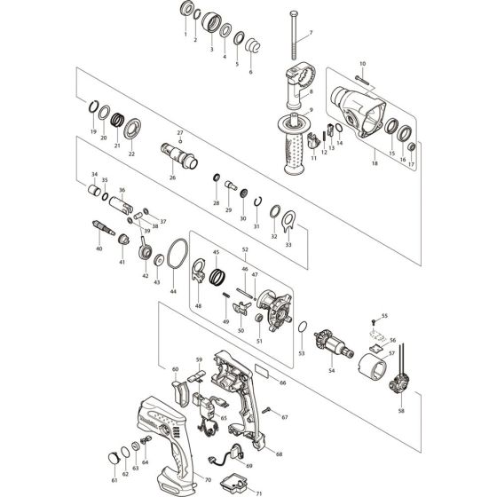 Main Assembly for Makita DHR162Z Cordless Rotary Hammer Drills
