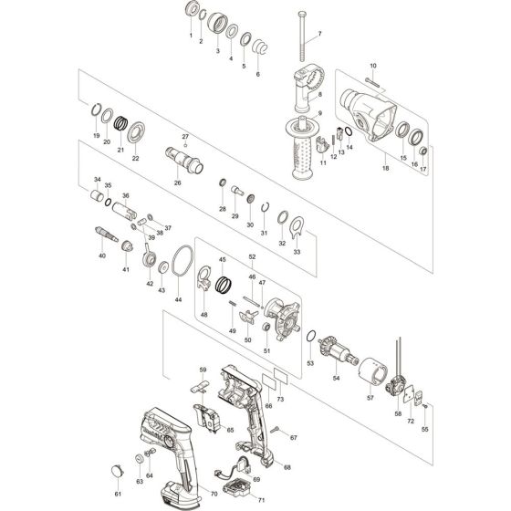 Main Assembly for Makita DHR164Z Cordless Rotary Hammer Drills
