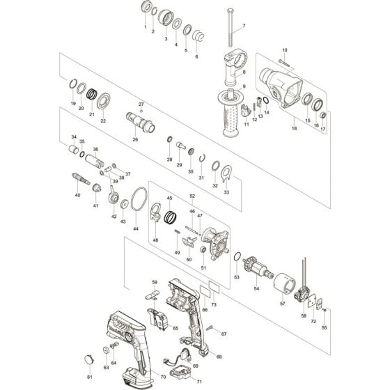 Main Assembly for Makita DHR165ZJ Cordless Rotary Hammer Drills
