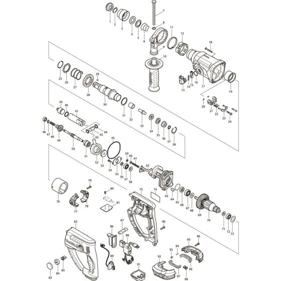 Main Assembly for Makita DHR202RF Cordless Combination Hammer Drills
